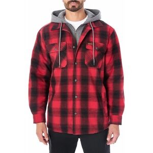 Smiths Workwear Red Black Plaid Flannel Sherpa Lined Hooded Shirt Jacket Men's M
